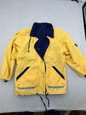 Vintage CS Essentials Reversible Yellow and Navy Hooded Jacket with Logo Patch